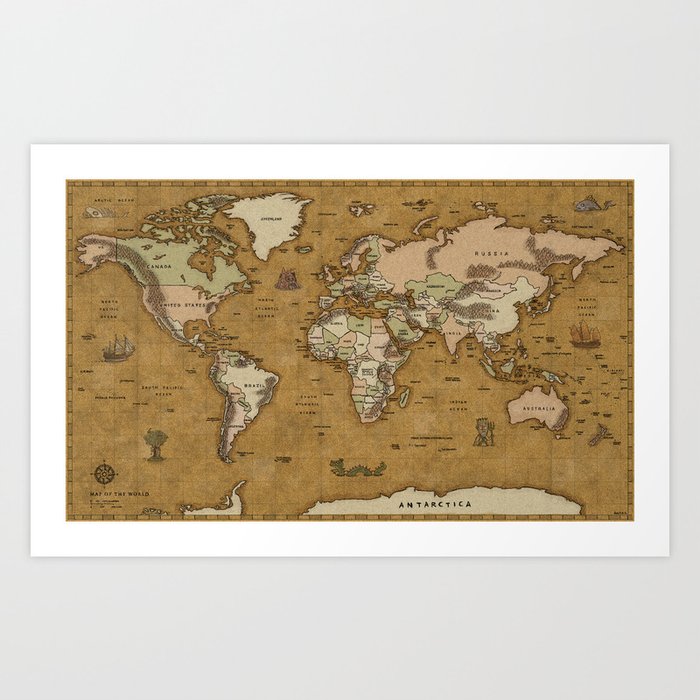 world treasure map art print