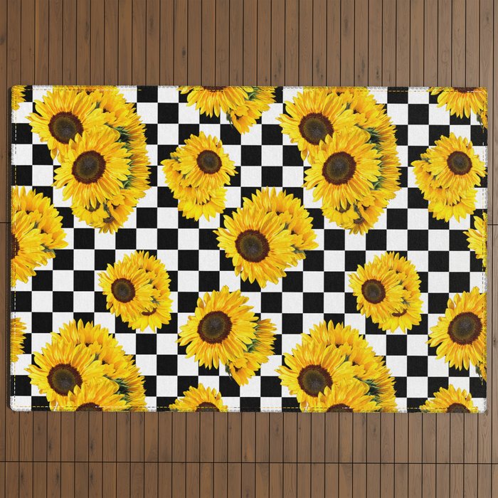 Yellow Sunflower Floral with Black and White Checkered Summer