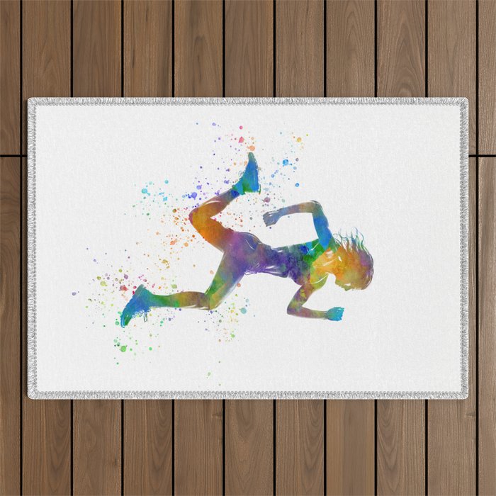young athletic runner in watercolor Outdoor Rug