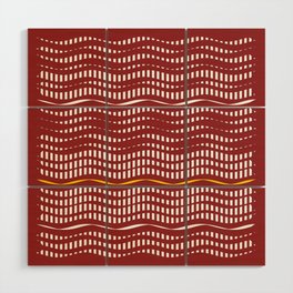 Wavy Stripes Dark Red and White Wood Wall Art