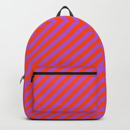 [ Thumbnail: Orchid & Red Colored Lines/Stripes Pattern Backpack ]