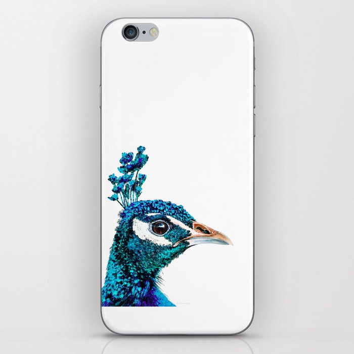 Proud Peacock Bird Art In Blue And Teal iPhone Skin