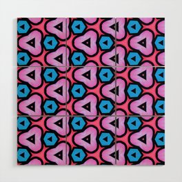 Modern abstract geometric pattern in  bright pink, orchid, black, hibiscus red, eastern blue Wood Wall Art
