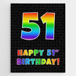 [ Thumbnail: HAPPY 51ST BIRTHDAY - Multicolored Rainbow Spectrum Gradient Jigsaw Puzzle ]