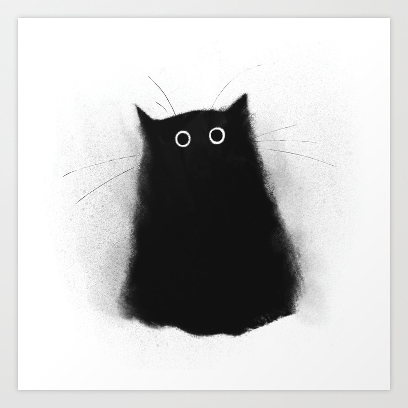 Fuzzy Black Cat Art Print by dankelby | Society6