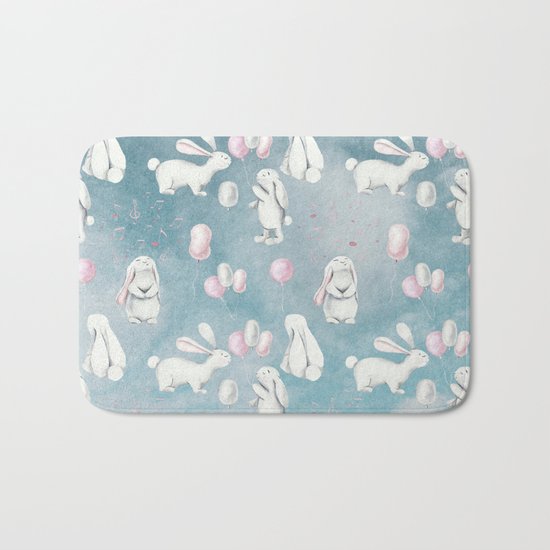 Bunnies Bunny in heaven-Cute Animal illustration pattern Bath Mat