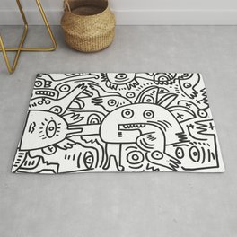 Black and White Graffiti Cool Funny Creatures Rug