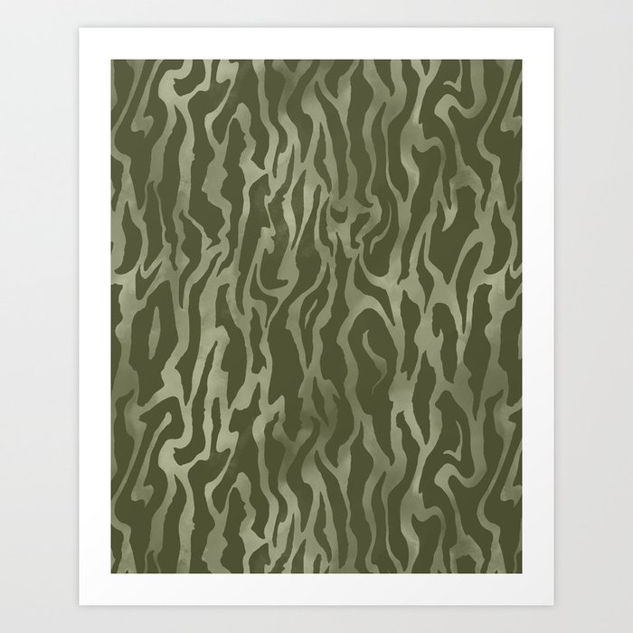 Abstract Green Tiger Stripes Art Print