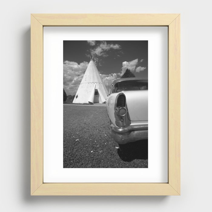 Route 66 - Wigwam Motel and Classic Car 2012 #2 BW Recessed Framed Print