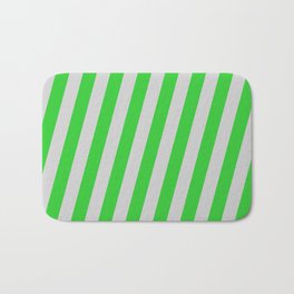 [ Thumbnail: Light Grey & Lime Green Colored Stripes Pattern Bath Mat ]