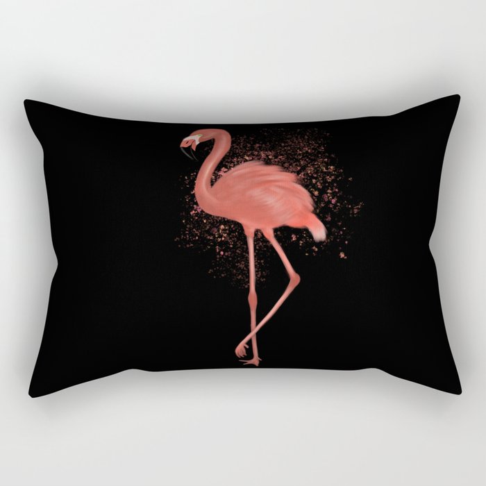 Pink Flamingo on Black Rectangular Pillow