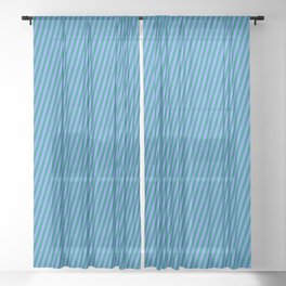 [ Thumbnail: Cornflower Blue & Teal Colored Lined Pattern Sheer Curtain ]