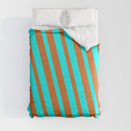 [ Thumbnail: Aqua and Chocolate Colored Lines Pattern Comforter ]
