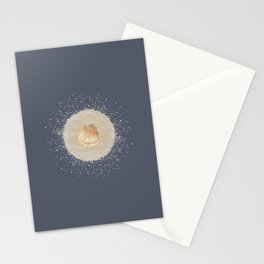 Watercolor Seashell and Sand Circle on Dark Gray Stationery Card