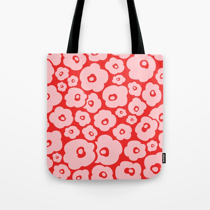 Retro Floral Pattern 140 Red and Pink Tote Bag