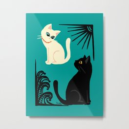 Encounter Metal Print | Animal, Kitty, Illustration, Whitecat, Drawing, Blackcat, Digital, Pets, Feline, Lovely 