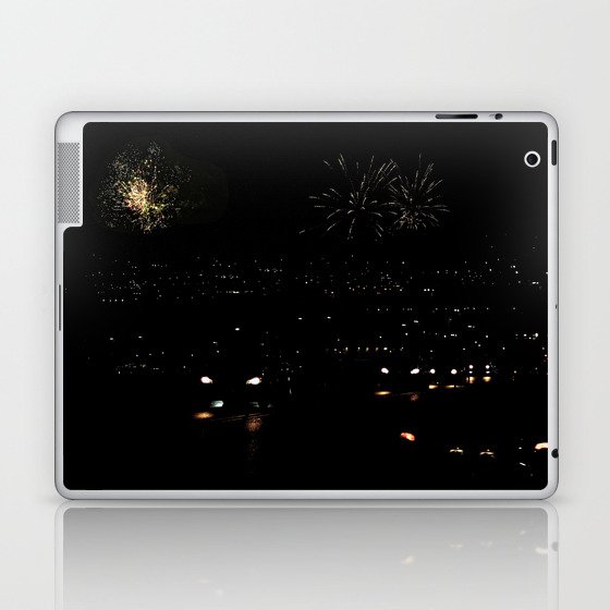 Dark Night City Lights Traffic Fireworks Laptop & iPad Skin