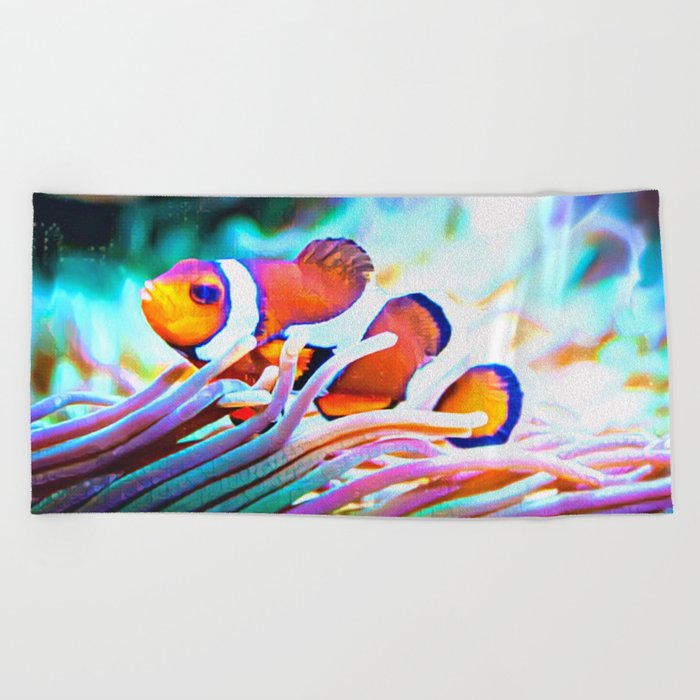 Clownfish Closeup | Aquatic | Coral | Fish | Nature Photography Art Beach Towel