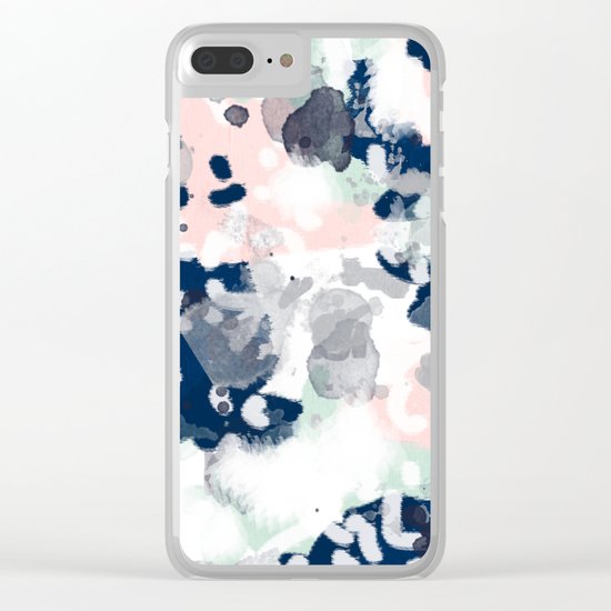 Melia - abstract minimal painting acrylic watercolor nursery mint navy pink Clear iPhone Case