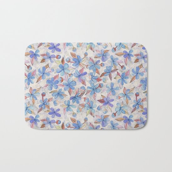 Purple Painted Floral Pattern Bath Mat