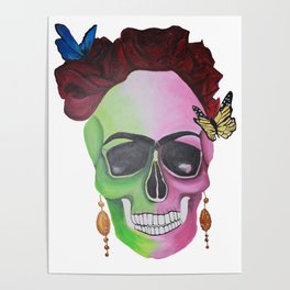 Day of the Dead, Sugar Skull with Butterflies Painting Poster