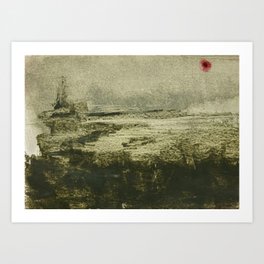 Red Moon  Art Print | Moon, Green, Dark, Landscape, Oil, Abstract, Path, Horizon, Outdoor, Paletteknife 