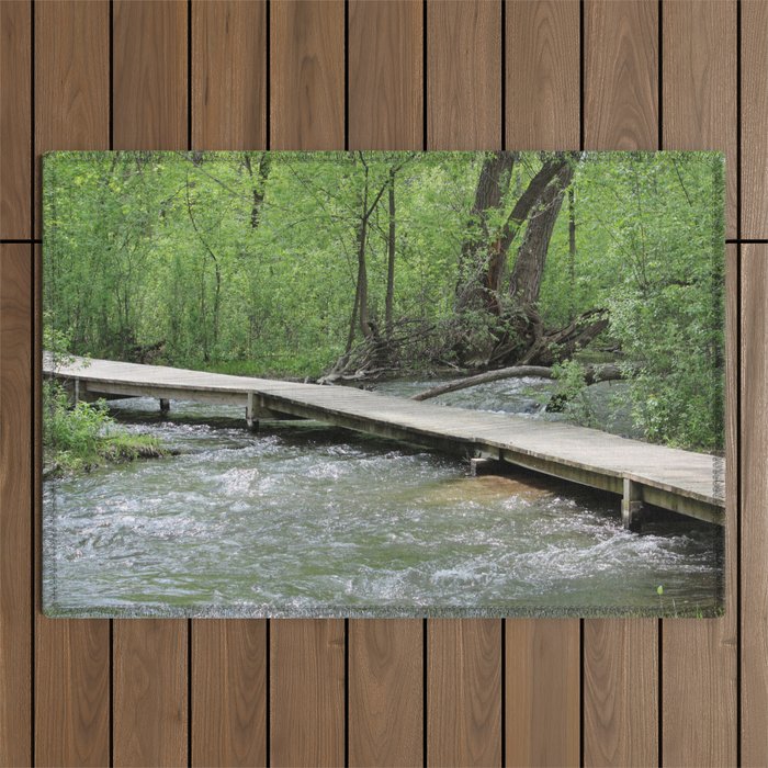 Bridge over Rushing Spring Waters Outdoor Rug