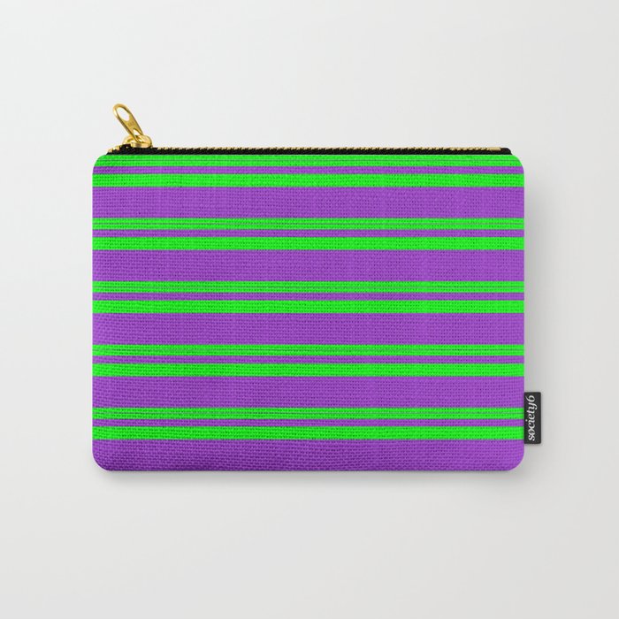 Lime & Dark Orchid Colored Stripes Pattern Carry-All Pouch