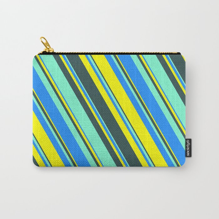 Blue, Yellow, Dark Slate Gray, and Aquamarine Colored Lines Pattern Carry-All Pouch