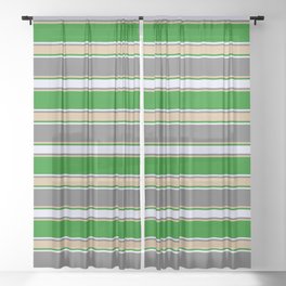 [ Thumbnail: Dim Gray, Tan, Green & Lavender Colored Pattern of Stripes Sheer Curtain ]