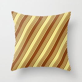 [ Thumbnail: Brown and Tan Colored Striped/Lined Pattern Throw Pillow ]