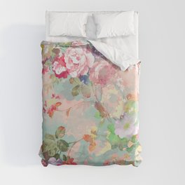 Botanical neo mint pink abstract watercolor floral pattern Duvet Cover