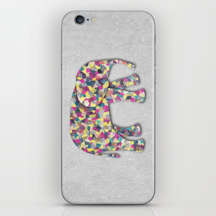 Elephant Collage in Gray Hot Pink Teal and Yellow iPhone Skin