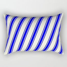 [ Thumbnail: Beige and Blue Colored Lined/Striped Pattern Rectangular Pillow ]