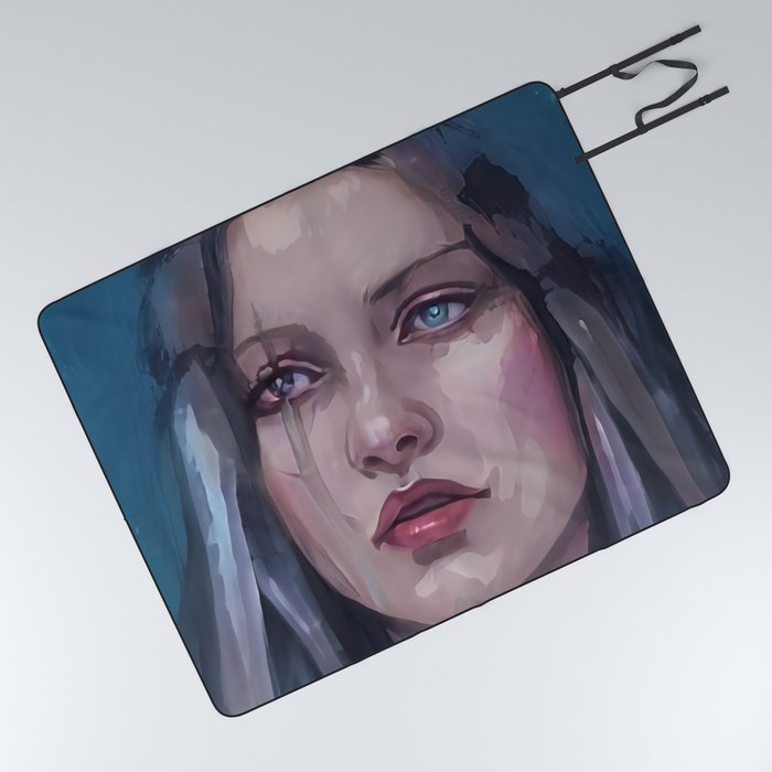 Portrait Sad Women Character Digital Painting Oil Creative Anime Game Essential by Dream Studio Picnic Blanket