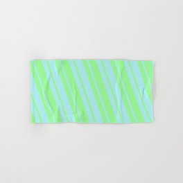 [ Thumbnail: Green & Turquoise Colored Lined Pattern Hand & Bath Towel ]