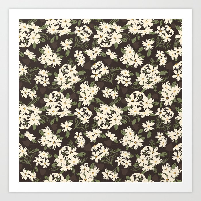 Cream and yellow flowers over brown background Art Print