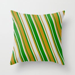 [ Thumbnail: Light Gray, Green & Dark Goldenrod Colored Lines Pattern Throw Pillow ]