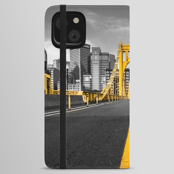 Pittsburgh Pennsylvania Steel City Skyline Bridge Black And White Photography Print iPhone Wallet Case