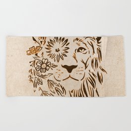 Lion Flower Face Beach Towel