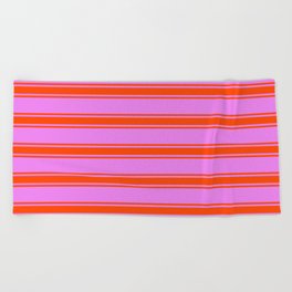 [ Thumbnail: Violet and Red Colored Lined/Striped Pattern Beach Towel ]