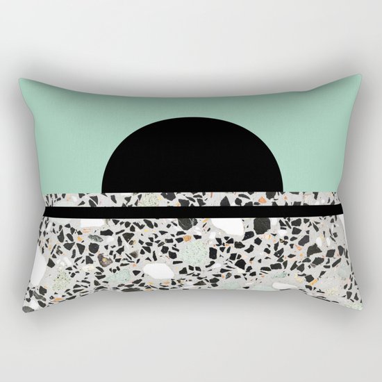 Abstract Concrete and Marble Terrazzo Stone Pastel Green Rectangular Pillow