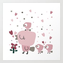 Sweet little bird family  Art Print