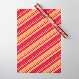 [ Thumbnail: Brown and Crimson Colored Stripes/Lines Pattern Wrapping Paper ]