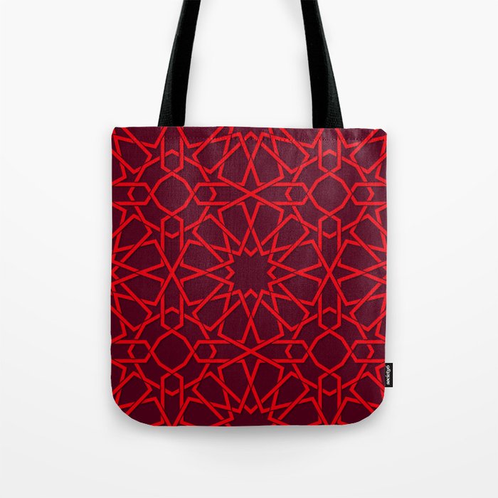 Red Color Arab Square Pattern Tote Bag