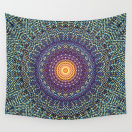 Happy Sun Circle Bohemian Geometric Thread Weave Pattern \\ Yellow Green Blue Purple Color Scheme Wall Tapestry