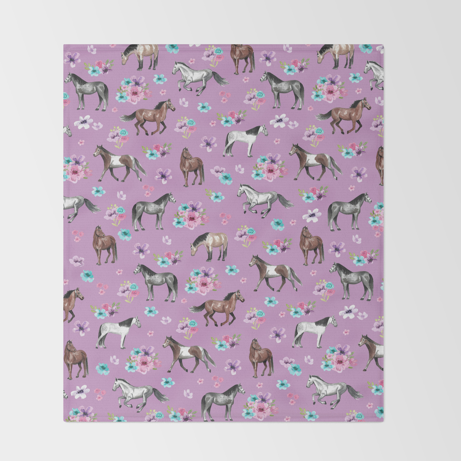 Purple Horse And Flower Print Hand Drawn Horse Illustration
