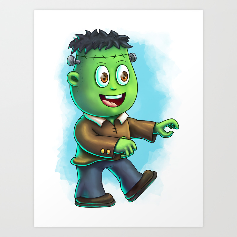 Little Frankenstein Cartoon Character Digital Painting Art Print