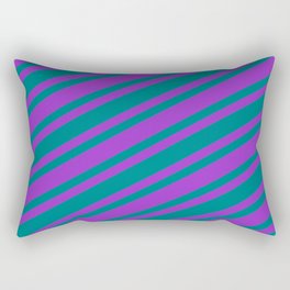 [ Thumbnail: Dark Orchid & Teal Colored Stripes/Lines Pattern Rectangular Pillow ]
