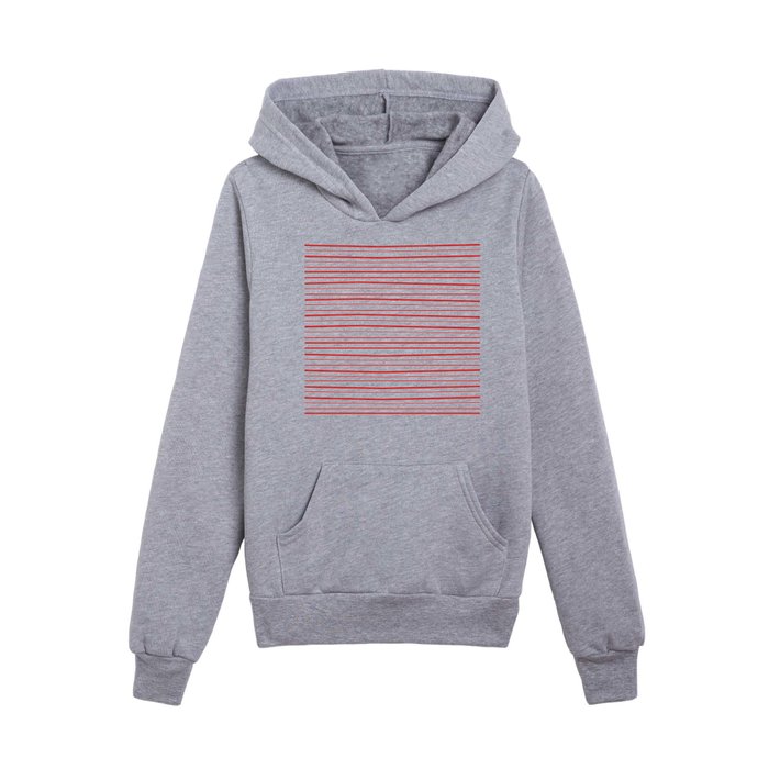 Horizontal Red Lines on Light Grey Background Kids Pullover Hoodie